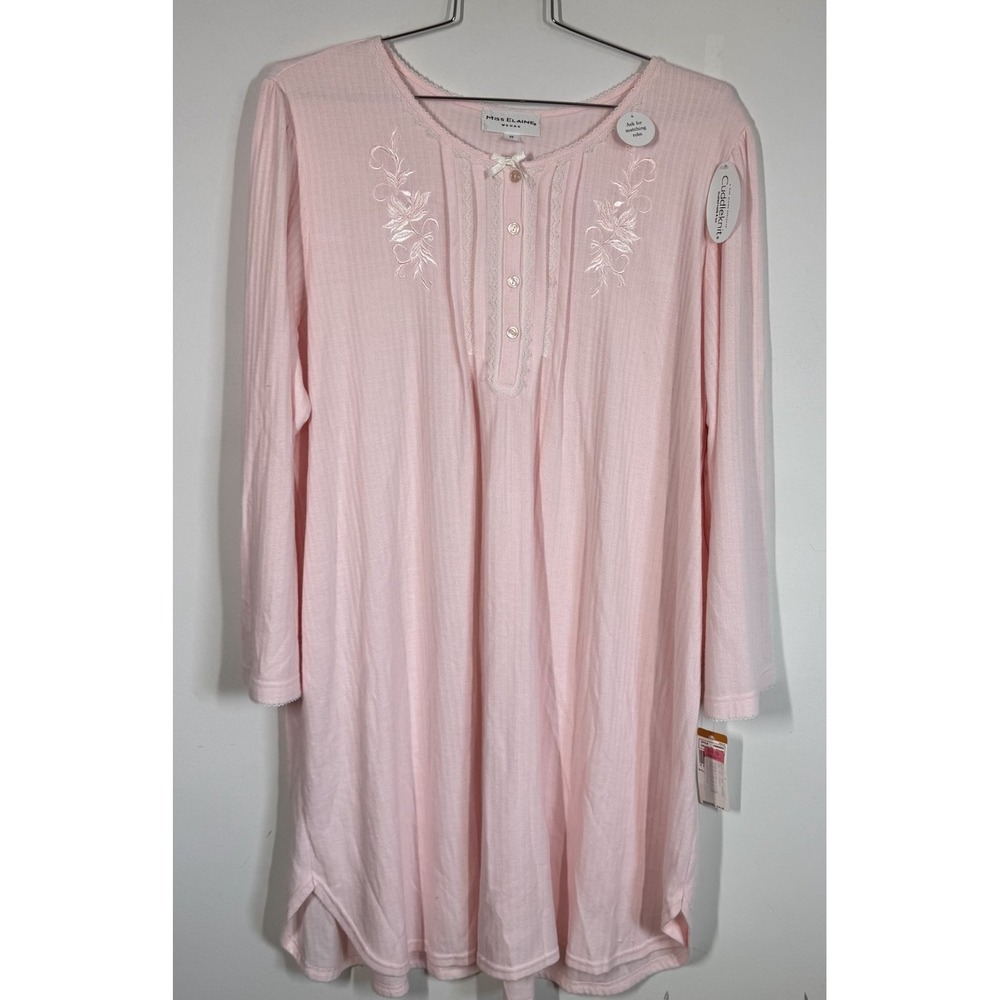 Miss Elaine Brushed Henley Long Sleeve Midi Nightgown Pintuck Pleats Size 3X NWT